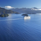 Cruise ship in remote Dusky Sound, Fiordland National Park, New